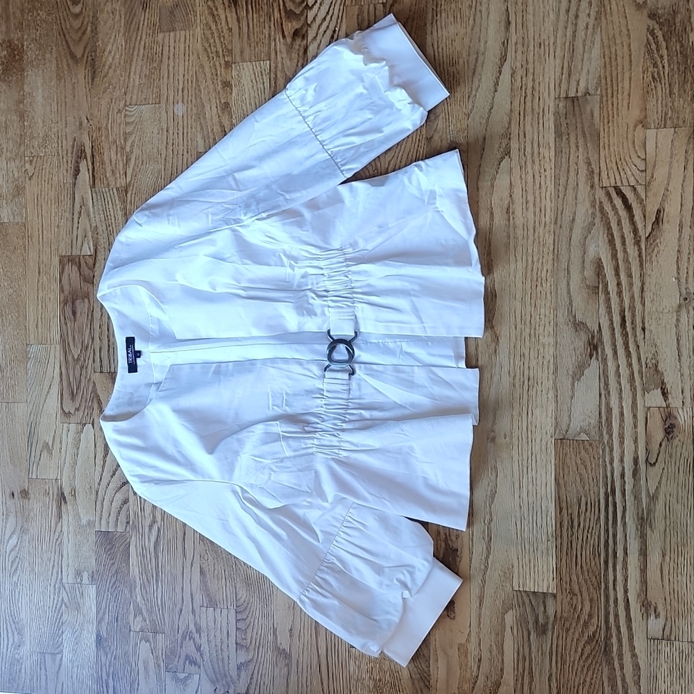 (12) Tribal Stretch 98% Cotton Bright White Blazer with Ruched Puff Sleeve